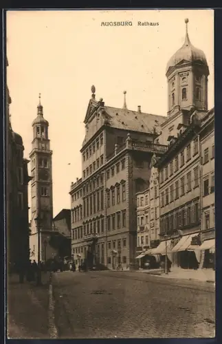 AK Augsburg, Ortspartie mit Blick auf Rathaus und Kirche