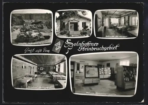 AK Solnhofen, Der Plattensteinbruch, Museum mit Versteinerungssammlung, Restaurant zum Schnorgackl
