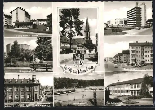 AK Viernheim, Die Apostelkirche, Das Schwimmbad, Die Hildegardkirche