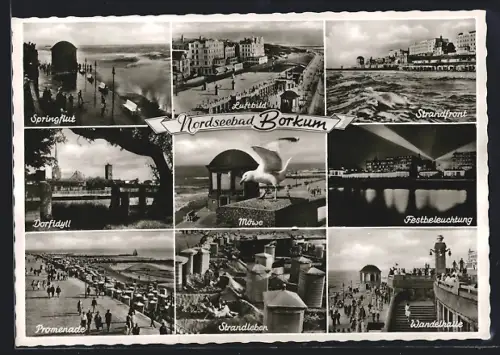 AK Borkum, Partie an der Promenade, Wandelhalle, Promenade vom Flugzeug aus
