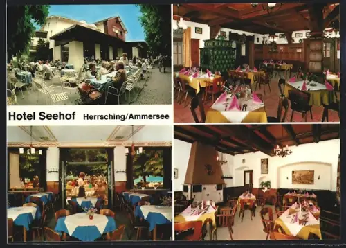 AK Herrsching /Ammersee, Hotel Seehof, Innenansicht Restaurant und Terrasse, Seepromenade 2