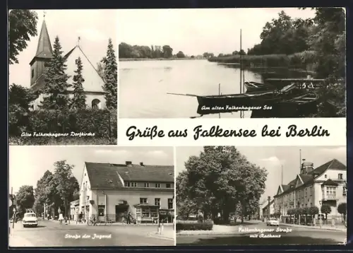 AK Falkensee bei Berlin, Falkenhagener Strasse mit Rathaus, Strasse der Jugend, Am alten Falkenhagener See
