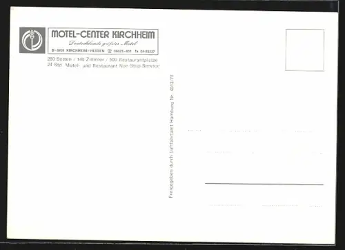 AK Kirchheim in Hessen, Blick auf das Motel-Center aus der Vogelschau