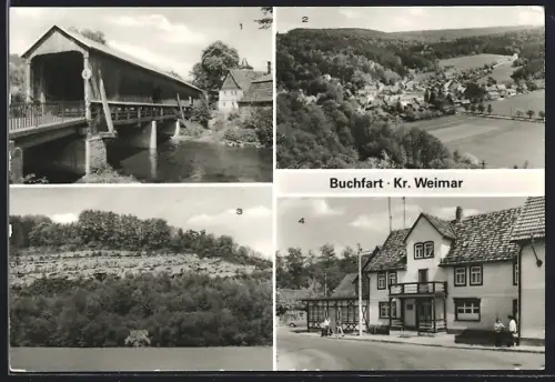 AK Buchfart /Weimar, Totalansicht mit Umland, Überdachte Ilmbrücke, Kinderferienlager Ernst Thälmann