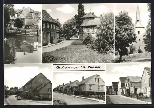 AK Grossobringen /Weimar, Partie am Schwanenteich, Die Kirche