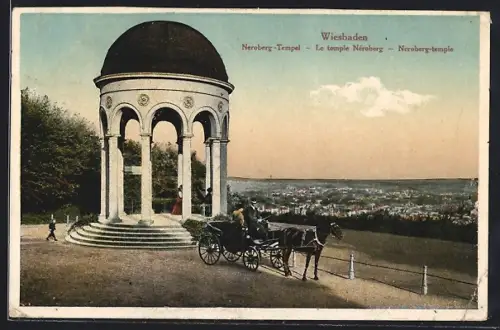 AK Wiesbaden, Neroberg-Tempel mit Blick zum Ort