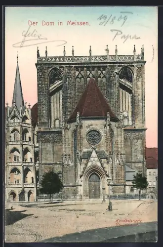 Künstler-AK Meissen, Der Dom mit Marktplatz