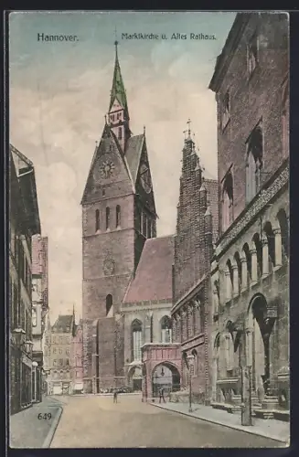 AK Hannover, Marktkirche u. altes Rathaus