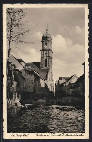AK Amberg /Opf, Partie a. d. Vils mit St. Martinskirche