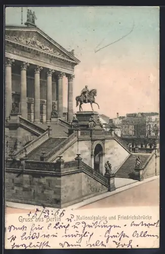 AK Berlin, Nationalgalerie mit Denkmal