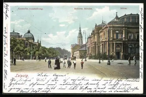 AK Leipzig, Reform. Kirche, Börse, Gewerbe Ausstellung