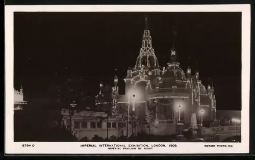 AK London, Imperial International Exhibition 1909, Imperial Pavillon by Night