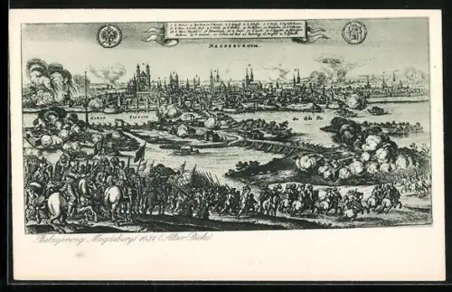 Künstler-AK Magdeburg, Deutsche Erziehertagung 1933, Belagerung Magdeburgs 1931