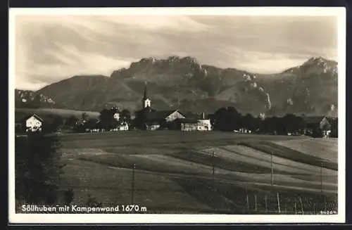 AK Söllhuben, Ortsansicht mit Kirche und Kampenwand