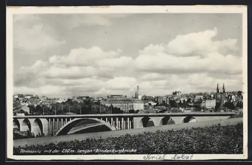 AK Pirmasens, Totalansicht mit der 230 m langen Hindenburgbrücke