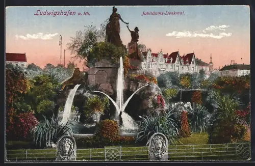 AK Ludwigshafen / Rhein, Partie am Jubiläums-Denkmal