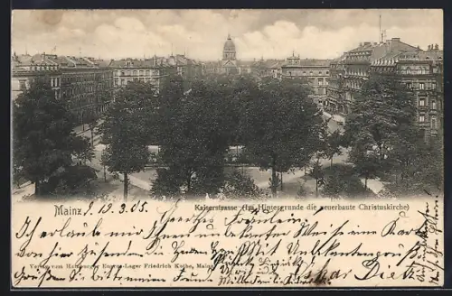 AK Mainz, Kaiserstrasse mit neuerbauter Christuskirche