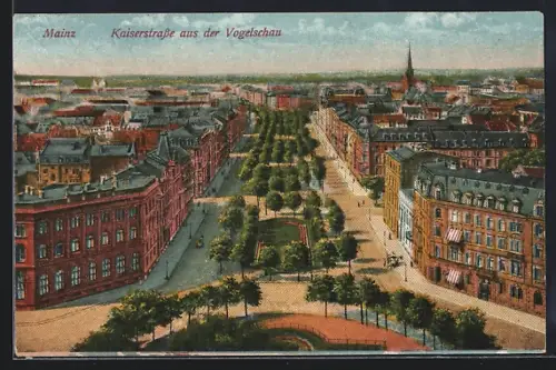 AK Mainz, Kaiserstrasse aus der Vogelschau