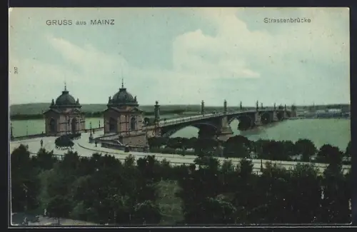 AK Mainz, Die Strassenbrücke über den Rhein