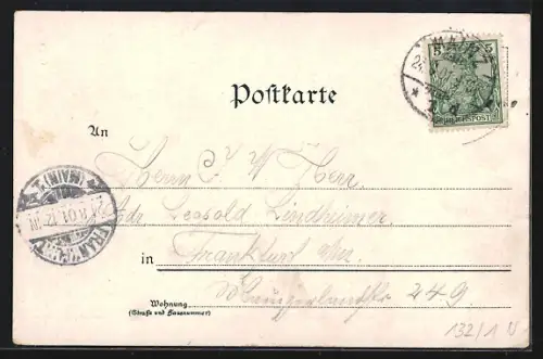 AK Mainz, Blick durch den Bogen der Strassenbrücke