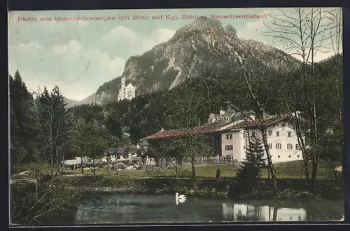 AK Hohenschwangau, Ortspartie mit Blick auf Königliches Schloss Neuschwanstein