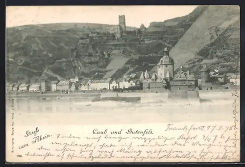 AK Caub /Rhein, Teilansicht mit Schloss Gutenfels