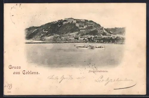 AK Coblenz, Blick auf Festung Ehrenbreitstein