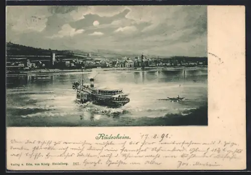 AK Rüdesheim / Rhein, Panorama mit Dampfer