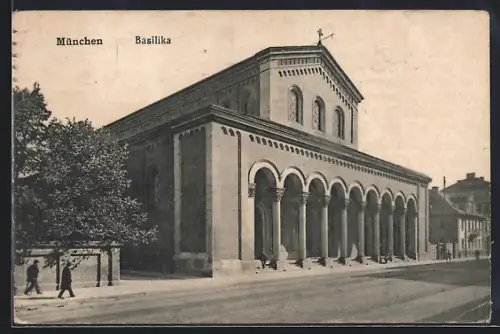 AK München, Basilika mit Strassenpartie