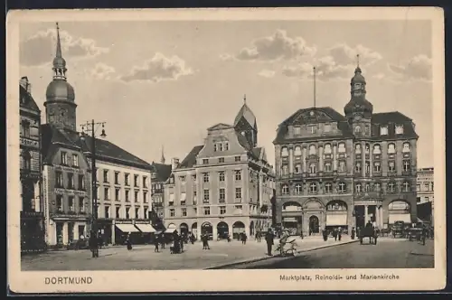 AK Dortmund, Marktplatz mit Reinoldi-und Marienkirche