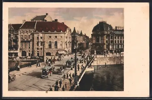 AK Berlin, Komische Oper und Weidendammer Brücke mit Strassenbahn