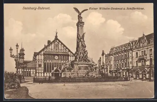 AK Duisburg-Ruhrort, Kaiser Wilhem-Denkmal und Schifferbörse