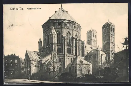 AK Köln, Strassenpartie mit Gereonkirche