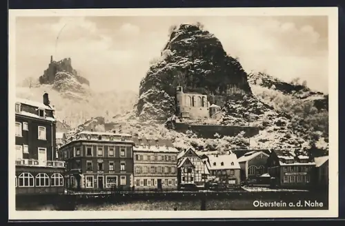 AK Oberstein, Ortsansicht mit Heimatmuseum & Felsenkirche