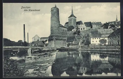 AK Bautzen, Alte Wasserkunst mit Ort
