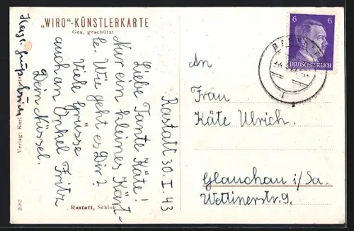 Künstler-AK Rastatt, Das Schloss