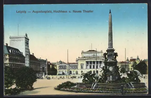 AK Leipzig, Augustusplatz, Hochhaus u. Neues Theater