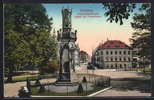 AK Freiberg / Sachsen, Schwedendenkmal, Petersstrasse