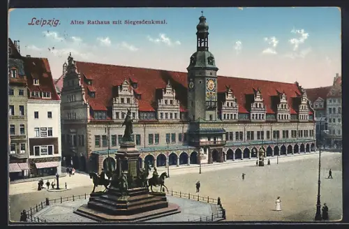 AK Leipzig, Altes Rathaus mit Siegesdenkmal