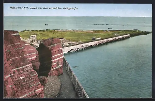 AK Helgoland, Blick auf den zerstörten Kriegshafen