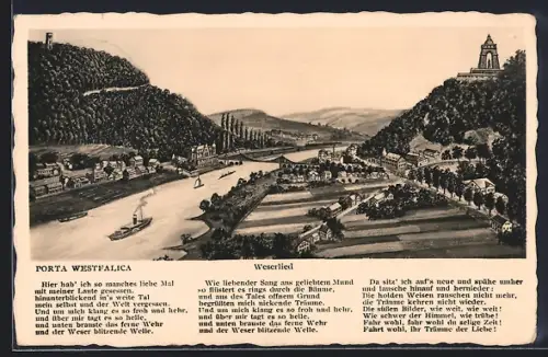 AK Porta Westfalica, Ortsansicht, Text Weserlied