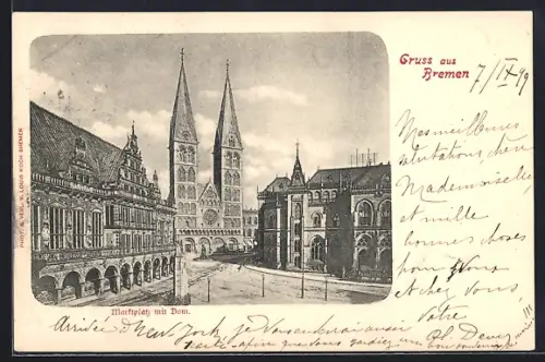 AK Bremen, Marktplatz mit Dom