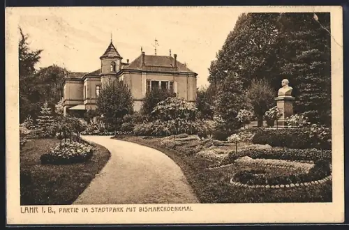 AK Lahr i. B., Partie im Stadtpark mit Bismarckdenkmal