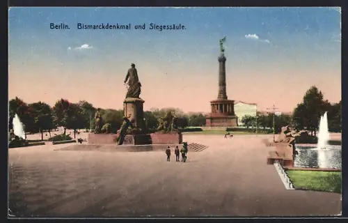 AK Berlin-Tiergarten, Bismarckdenkmal und Siegessäule