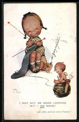 Künstler-AK Mabel Lucie Attwell: I may not be good looking but I am good!, Amor mit Pfeil und Bogen