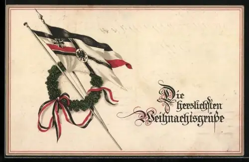 AK Weihnachtsgrüsse mit Reichskriegsflagge und Kranz