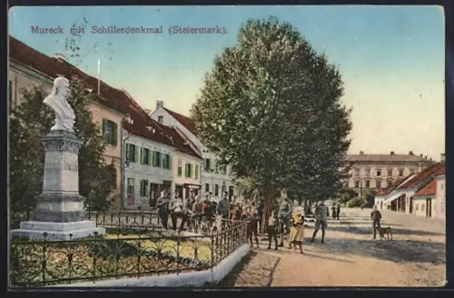 AK Mureck, Ortspartie mit Schillerdenkmal