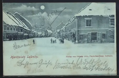 Mondschein-AK Leibnitz, Marktplatz im Vollmondlicht