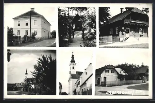 AK Gabersdorf /Stmk., Kirche, Gemischtwarenhandlung, Strassenpartie im Ort