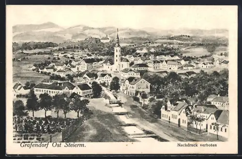 Künstler-AK Grafendorf /Ost Steierm., Ortsansicht mit Kirche